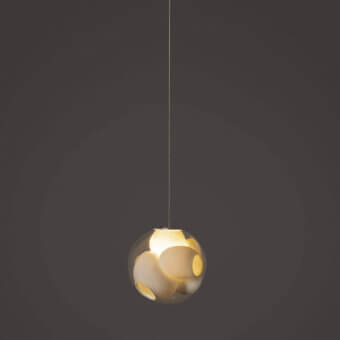 Superior Bocci 38V Single Suspension Lamp crafted in clear glass with milk white interior and light-colored metallic finish