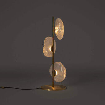 Distinguished Bocci 73 Stem Floor Lamp with translucent flower-like glass shades and satin brass-toned metal stem