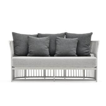 Elegant Varaschin Tibidabo sofa with hand-woven synthetic fiber and light-colored matte metal in a contemporary design