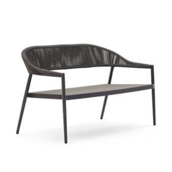 Elegant Varaschin Clever bench with powder-coated aluminum frame and durable VAR#TEX woven seat in dark gray