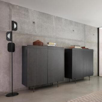 Distinguished Potocco Avant cupboard with dark veneered ash wood and bronzed brass legs in matte finish