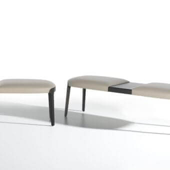 Distinguished Potocco Velis bench crafted with Canaletto walnut legs and a light neutral toned upholstered seat