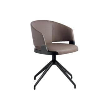 Lavish Potocco Velis armchair with a swivel metal base and sumptuous taupe leather upholstery in matte finish