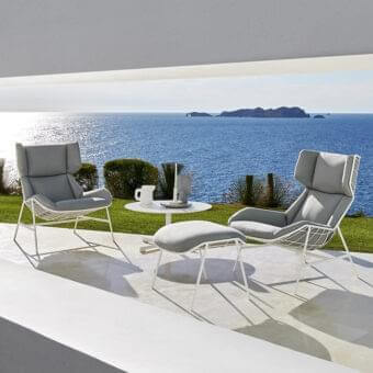 Superior Varaschin Summer Set Bergere lounge chair with gray textile cushions and matte white metal frame