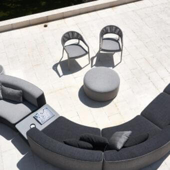 Distinguished Varaschin Belt ottoman in light gray crafted with refined fabric and open-cell padding with a matte finish