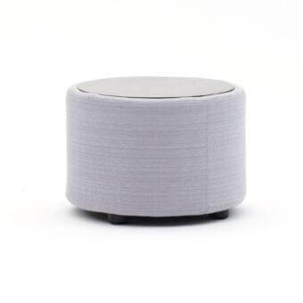Superior Varaschin Belt side table with light gray woven fabric upholstery and refined glass top crafted in Italy