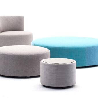 Exclusive Varaschin Belt side table with light gray textile and okumè wood, showcasing a smooth refined finish