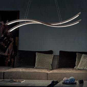 Distinguished Masiero Libe Linear Suspension Lamp with galvanized metal and chromed details exhibiting a modern aesthetic with opaque crystal lozenges