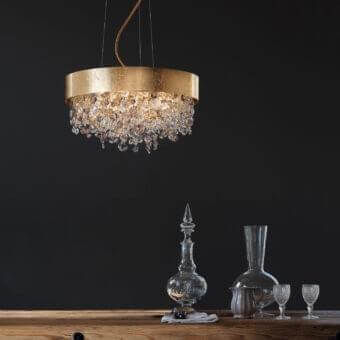 Elegant Masiero Olà Round suspension lamp with powder-coated metal and exquisite coated Italian glass pendants crafted in a golden tone