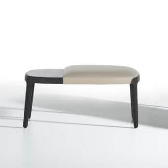 Refined Potocco Velis bench crafted with Canaletto walnut wood and light beige upholstered seating for a contemporary aesthetic