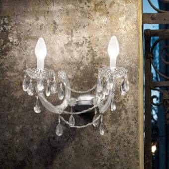 Exclusive Masiero DRYLIGHT Wall Lamp crafted in silver-grey metallic and glossy methacrylate with crystal-like glass pendants