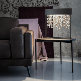Distinguished Masiero Olà table lamp with a powder coated metal frame and smoky coated Italian glass pendants