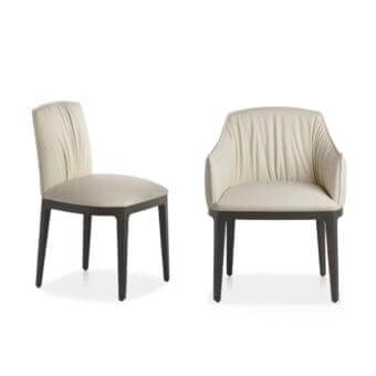Lavish Potocco Blossom armchair with light cream textile upholstery and refined ash wood structure