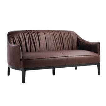 Exceptional Potocco Blossom sofa crafted in dark brown leather with matte finish and refined backstitching