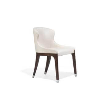 Elegant Potocco Miura chair with soft curves, light cream leather upholstery and dark-toned beech wood construction