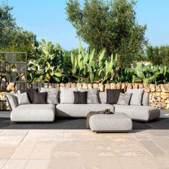 Exceptional Talenti Scacco sectional with woven rope detailing and quick dry cushions in neutral gray fabric