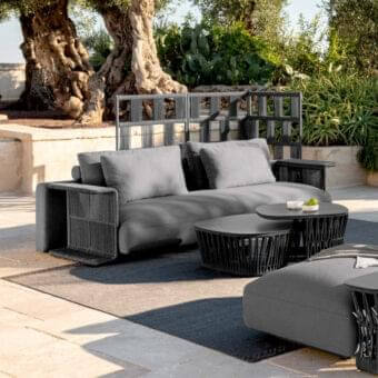 Distinctive Talenti Cliff Déco sofa with fabric cushions and gray synthetic nautical rope woven frame