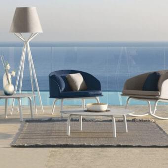 Superior Talenti Cleo Alu coffee table with white powder-coated aluminum frame and light grey cement fiber top