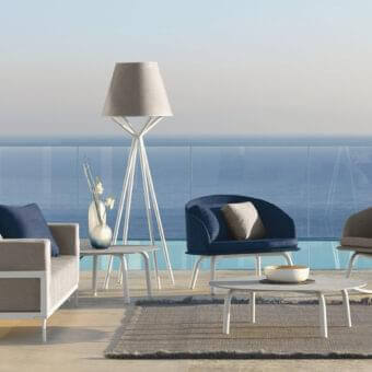 Distinguished Talenti Cleo Alu coffee table with light gray powder-coated aluminum and cement fiber top in a matte finish