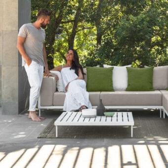 Refined Talenti Cleo Alu coffee table crafted in powder-coated aluminum with a matte white finish embodies a minimalist aesthetic