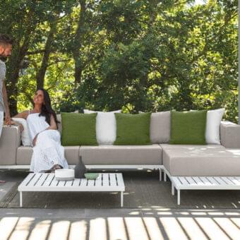 Distinguished Talenti Cleo Alu coffee table crafted in Italy with a white powder-coated aluminum frame and slatted surface