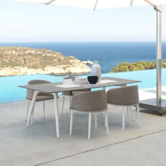 Exclusive Talenti Cleo Alu table crafted in light grey fibre cement with a refined powder-coated aluminum structure