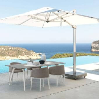 Superior Talenti Cleo Alu table with a light grey fibre cement top and white powder coated aluminum structure