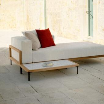 Refined Talenti Cleo coffee table with light marble tabletop and smooth light-toned wood frame built with matte black metal legs