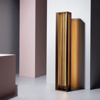 Superior VENICEM Numa floor lamp with dark burnished brass and warm golden-bronze ribbed cylindrical elements