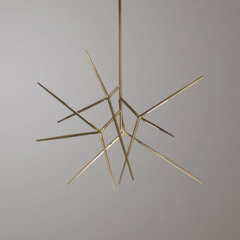 Exceptional VENICEM Spear Chandelier ceiling lamp crafted with a light burnished brass finish and starburst silhouette