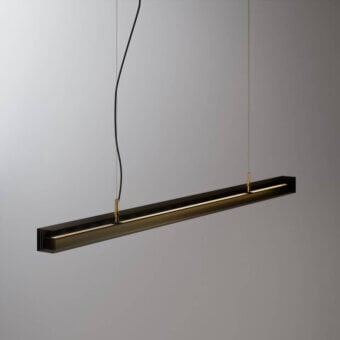 Captivating VENICEM Urban Lightline suspension lamp with burnished brass structure and matt black perforated metal mesh lampshade