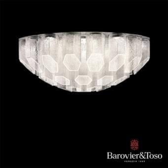 Innovative Barovier&Toso Trim ceiling lamp crafted in translucent white Murano glass with a subtly textured ice finish