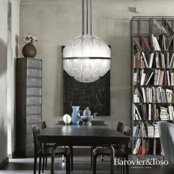 Exclusive Barovier&Toso Trim suspension lamp handcrafted in translucent Murano glass with a slightly frosted polygonal finish