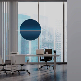 Distinguished Penta Hang Out suspension lamp crafted in matte synthetic material with a deep navy blue finish