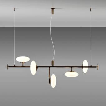 Superior Penta Mamì suspension lamp with a white oval blown glass shade and brushed bronze metal structure