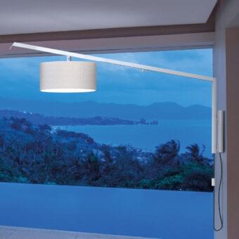 Exclusive Modo Luce Angelica outdoor wall lamp with extruded aluminium structure and cylindrical lampshade in matte white finish