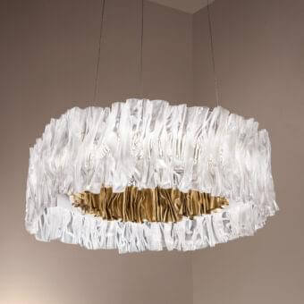Distinguished Slamp Accordeon suspension lamp with sculpted translucent white Lentiflex® diffuser and satin golden metallic core