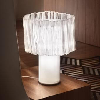 Exceptional Slamp Accordeon table lamp with uniquely pleated white translucent Lentiflex® diffuser and matte finish