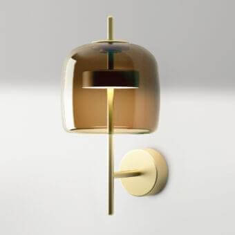 Superior Vistosi Jube wall lamp with translucent amber glass diffuser and refined matt gold metalwork