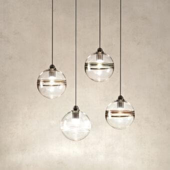 Exclusive Vistosi Oro suspension lamp in crystal glass with black nickel metal parts and a satin reflective band