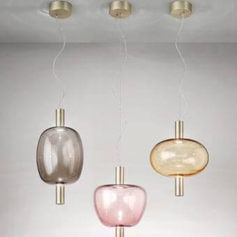 Elegant Vistosi Riflesso lamp with smoky grey glass and matte gold finished metal components