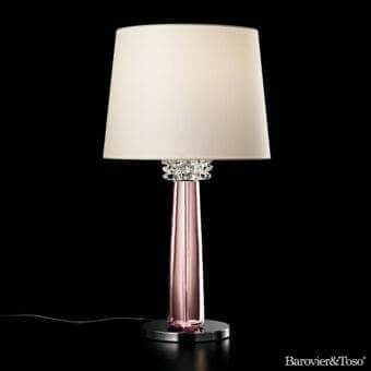 Elegant Barovier&Toso Amsterdam table lamp with pink metal and off-white textile shade exhibiting a glossy finish