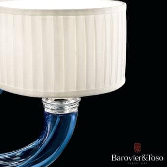 Elegant Barovier&Toso Alexandria wall lamp in off-white pleated fabric with a swirling blue glass arm and clear glass connections