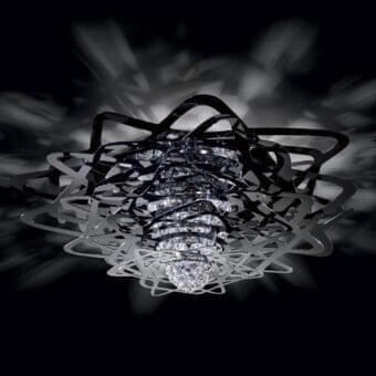 Captivating Slamp Aurora lamp crafted from dark glossy metallic material and radiant crystals with a clustered arrangement