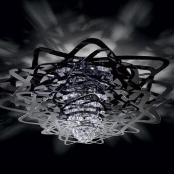Superior Slamp Aurora ceiling lamp with rose gold apparition and intertwined transparent crystals in glossy finish