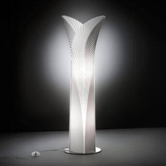 Elegant Slamp Las Palmas floor lamp crafted in translucent white Opalflex® with a polished metal base