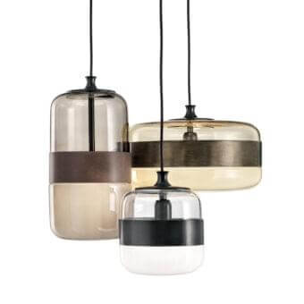 Distinguished Vistosi Futura suspension lamp, a lighting piece crafted in smoky gray hand-blown glass with a bronze-toned metal ring
