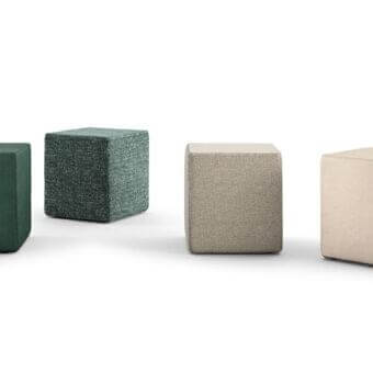 Distinguished Presotto Quadrato ottoman with refined fabric upholstery and a solid matte green finish