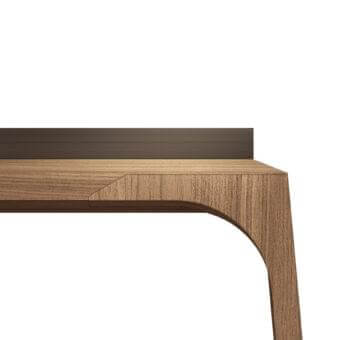 Distinguished Presotto Relevè coffee table with graceful wood legs and a contrasting vertical element in a smooth finish