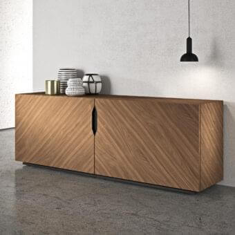 Distinguished Presotto Rho sideboard with chipboard panels in medium-toned brown wood grain and a satin finish